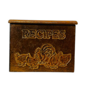 Vtg Wooden Recipe Box Chicken Rooster Farm 2 Piece Country Cottagecore Shabby